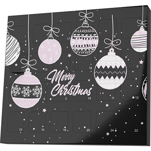 XS Adventskalender Weihnachtskugeln , Brandt, schwarz / zartrosa, Vollkartonhülle, weiß, 1,60cm x 12,00cm x 14,00cm (Länge x Höhe x Breite), Bild 1