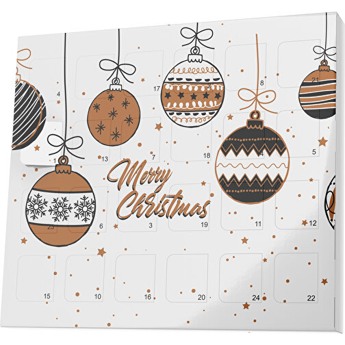 XS Adventskalender Weihnachtskugeln , Brandt, weiß / braun, Vollkartonhülle, weiß, 1,60cm x 12,00cm x 14,00cm (Länge x Höhe x Breite), Bild 1