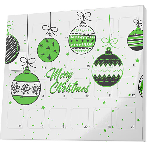 XS Adventskalender Weihnachtskugeln , Brandt, weiß / grasgrün, Vollkartonhülle, weiß, 1,60cm x 12,00cm x 14,00cm (Länge x Höhe x Breite), Bild 1