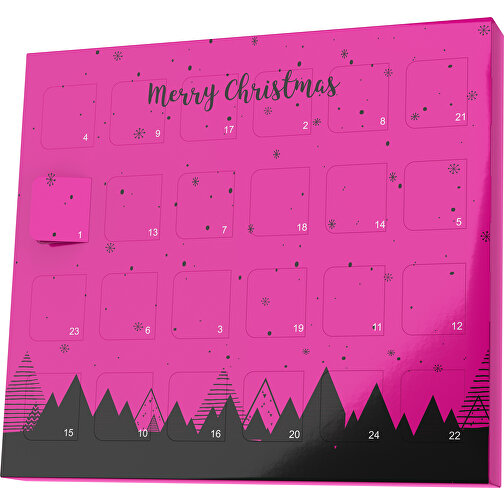 XS Adventskalender Weihnachtswald , Brandt, pink / schwarz, Vollkartonhülle, weiß, 1,60cm x 12,00cm x 14,00cm (Länge x Höhe x Breite), Bild 1