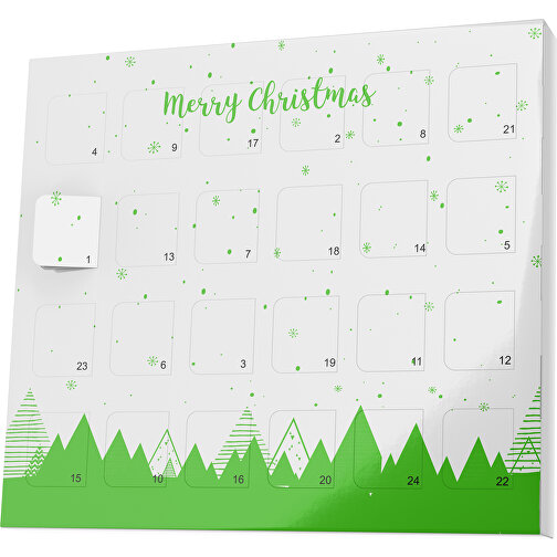 XS Adventskalender Weihnachtswald , Brandt, weiß / grasgrün, Vollkartonhülle, weiß, 1,60cm x 12,00cm x 14,00cm (Länge x Höhe x Breite), Bild 1