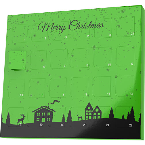 XS Adventskalender Weihnachtsdorf , M&M\'s, grasgrün / schwarz, Vollkartonhülle, weiss, 1,60cm x 12,00cm x 14,00cm (Länge x Höhe x Breite), Bild 1