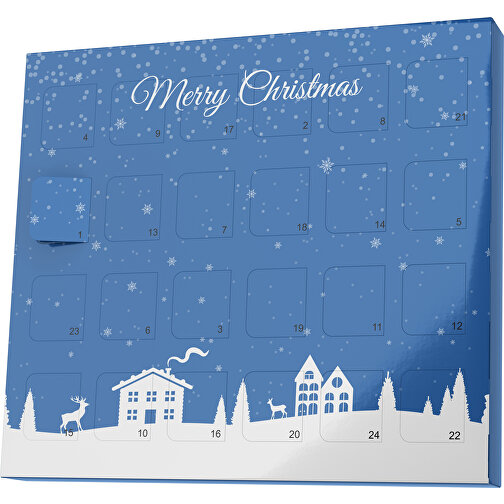 XS Adventskalender Weihnachtsdorf , M&M\'s, dunkelblau / weiß, Vollkartonhülle, weiß, 1,60cm x 12,00cm x 14,00cm (Länge x Höhe x Breite), Bild 1
