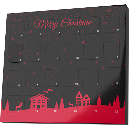 XS Adventskalender Weihnachtsdorf , M&M\'s, schwarz / dunkelrot, Vollkartonhülle, weiss, 1,60cm x 12,00cm x 14,00cm (Länge x Höhe x Breite), Bild 1