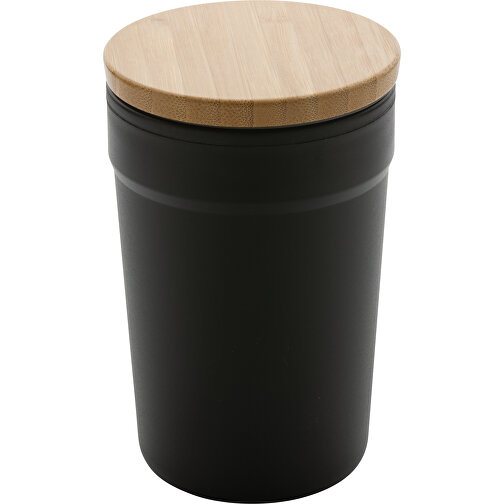 GRS RPP-Becher Mit Bambusdeckel, Schwarz , schwarz, Polypropylen - recycelt, 12,60cm (Höhe), Bild 1