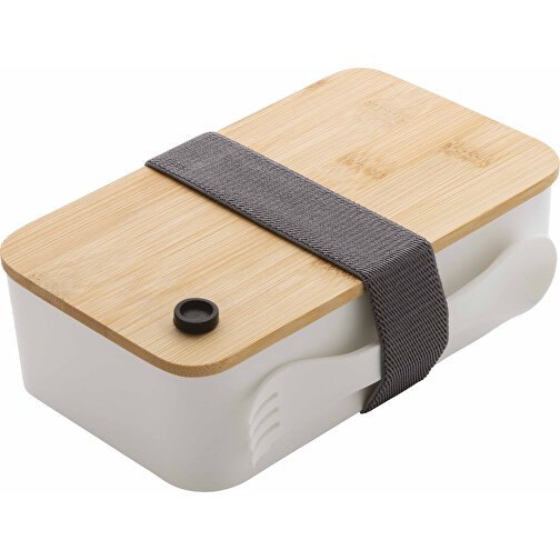 RCS RPP Lunchbox Mit Bambusdeckel, Weiß , weiß, Polypropylen - recycelt, 19,00cm x 6,00cm (Länge x Höhe), Bild 1