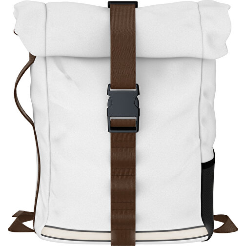 Rolltop Rucksack Comfort , weiß / espressobraun, Sublimation-fabric 200g - Polyester (PU), 29,50cm x 13,00cm x 33,00cm (Länge x Höhe x Breite), Bild 1