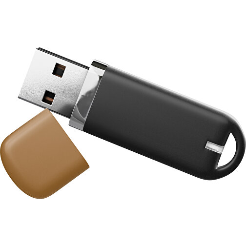 USB-Stick StylishDrive 2.0 , schwarz / erdbraun MB , 65 GB , Gummiplastik, Kunststoff MB , 6,20cm x 0,75cm x 2,00cm (Länge x Höhe x Breite), Bild 1