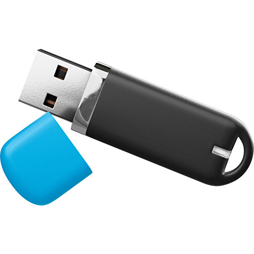 USB-Stick StylishDrive 2.0 , schwarz / himmelblau MB , 65 GB , Gummiplastik, Kunststoff MB , 6,20cm x 0,75cm x 2,00cm (Länge x Höhe x Breite), Bild 1