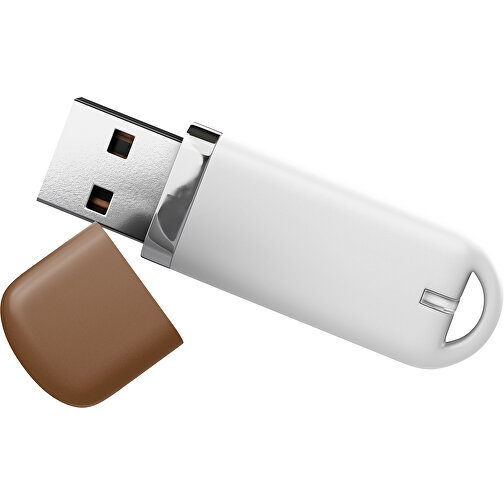 USB-Stick StylishDrive 2.0 , weiß / dunkelbraun MB , 65 GB , Gummiplastik, Kunststoff MB , 6,20cm x 0,75cm x 2,00cm (Länge x Höhe x Breite), Bild 1