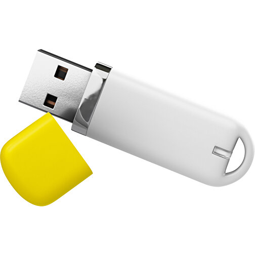 USB-Stick StylishDrive 2.0 , weiß / gelb MB , 65 GB , Gummiplastik, Kunststoff MB , 6,20cm x 0,75cm x 2,00cm (Länge x Höhe x Breite), Bild 1