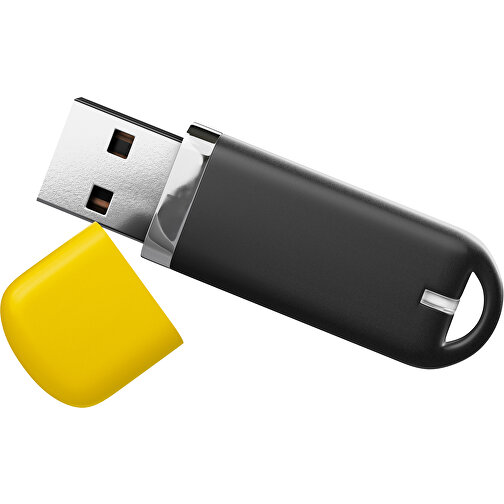 USB-Stick StylishDrive 2.0 , schwarz / goldgelb MB , 32 GB , Gummiplastik, Kunststoff MB , 6,20cm x 0,75cm x 2,00cm (Länge x Höhe x Breite), Bild 1