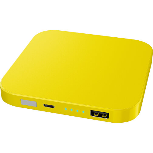 Kabellose Powerbank LuxWire Mit LED-Logo , gelb / gelb, Kunststoff, 9,00cm x 2,00cm x 9,00cm (Länge x Höhe x Breite), Bild 1