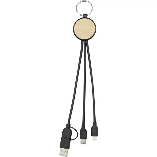 Câble de recharge Tecta 6-en-1 en plastique recyclé/bambou avec porte-clés, Image 3