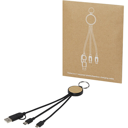 Câble de recharge Tecta 6-en-1 en plastique recyclé/bambou avec porte-clés, Image 5