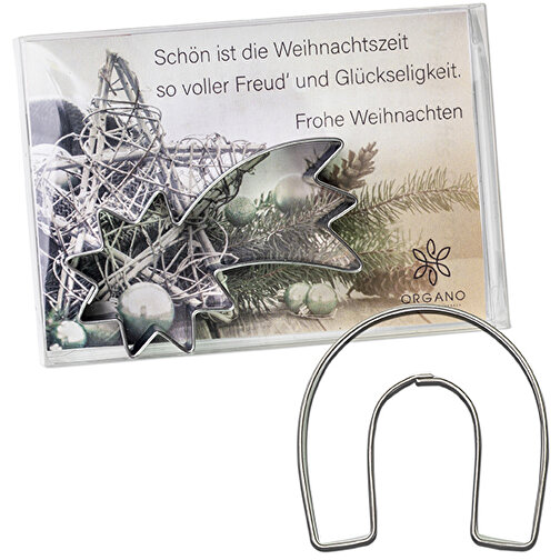 Backförmchen In Der Box - Winter - Hufeisen , individuell, Edelstahl, Papier, Kunststoff, 10,50cm x 1,70cm x 7,50cm (Länge x Höhe x Breite), Bild 1