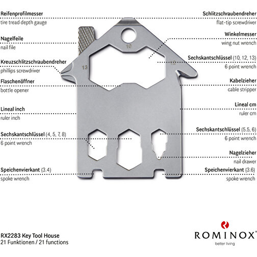 ROMINOX® Key Tool House / Haus (21 Funktionen) , grün, Edelstahl, 7,00cm x 0,23cm x 3,20cm (Länge x Höhe x Breite), Bild 9