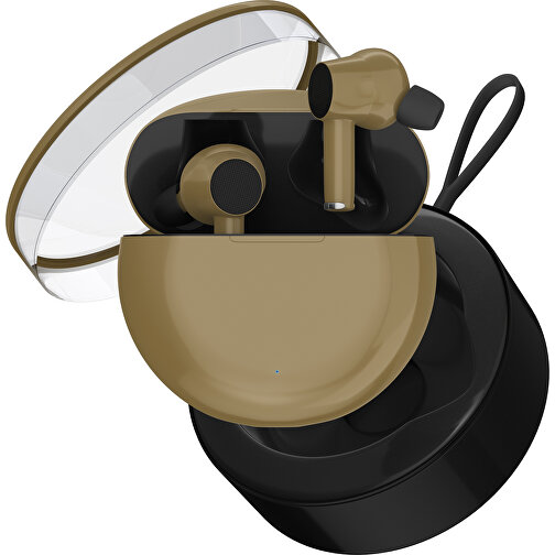 True-Wireless In-Ear Kopfhörer Truly , gold / schwarz, Kunststoff, 6,00cm x 3,00cm x 6,00cm (Länge x Höhe x Breite), Bild 2