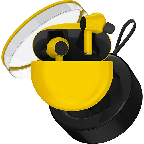 True-Wireless In-Ear Kopfhörer Truly , goldgelb / schwarz, Kunststoff, 6,00cm x 3,00cm x 6,00cm (Länge x Höhe x Breite), Bild 2