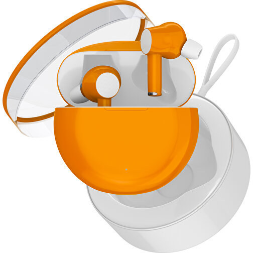 True-Wireless In-Ear Kopfhörer Truly , gelborange / weiß, Kunststoff, 6,00cm x 3,00cm x 6,00cm (Länge x Höhe x Breite), Bild 2