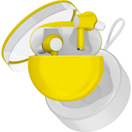 True-Wireless In-Ear Kopfhörer Truly , gelb / weiß, Kunststoff, 6,00cm x 3,00cm x 6,00cm (Länge x Höhe x Breite), Bild 2