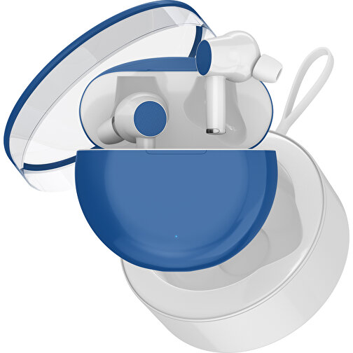 True-Wireless In-Ear Kopfhörer Truly , dunkelblau / weiß, Kunststoff, 6,00cm x 3,00cm x 6,00cm (Länge x Höhe x Breite), Bild 2