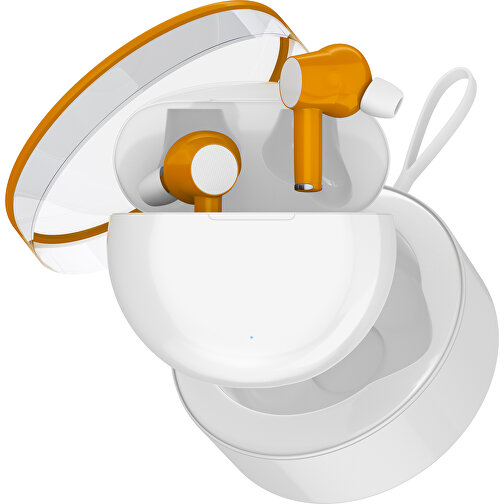 True-Wireless In-Ear Kopfhörer Truly , weiß / kürbisorange, Kunststoff, 6,00cm x 3,00cm x 6,00cm (Länge x Höhe x Breite), Bild 2