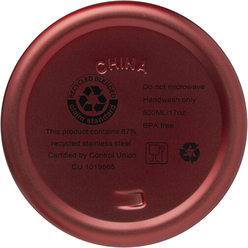 Vasa RCS-zertifizierte Kupfer-Vakuum Isolierflasche Aus Recyceltem Edelstahl, 500 Ml , rot, 87% Recycled stainless steel, 13% PP Kunststoff, 26,40cm (Höhe), Bild 6