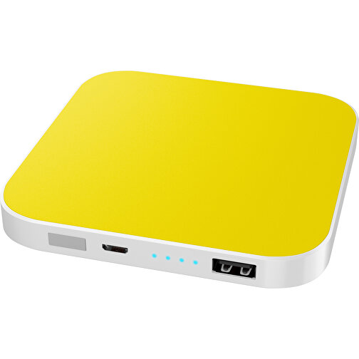 Kabellose Powerbank LuxWire Mit LED-Logo , gelb / weiß, Kunststoff, 9,00cm x 2,00cm x 9,00cm (Länge x Höhe x Breite), Bild 1