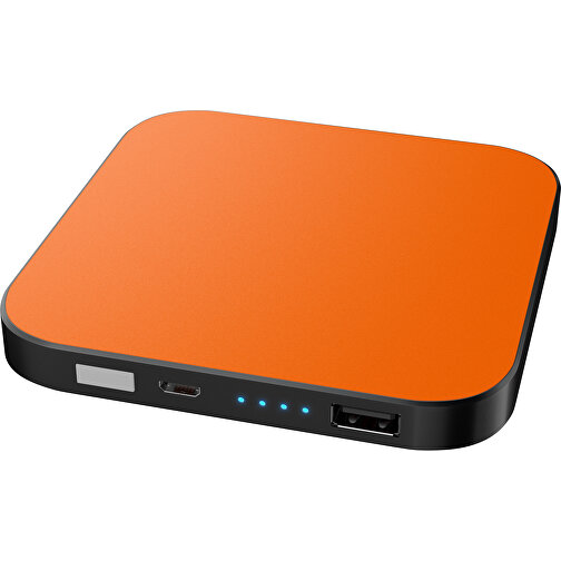 Kabellose Powerbank LuxWire Mit LED-Logo , orange / schwarz, Kunststoff, 9,00cm x 2,00cm x 9,00cm (Länge x Höhe x Breite), Bild 1