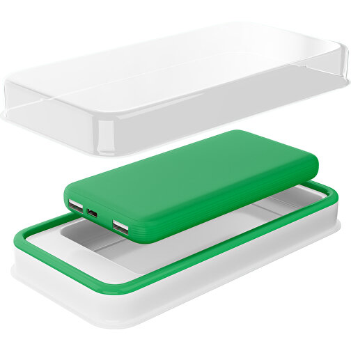 Duale Powerbank CustomColor Ink. Wireless Charger , grün, ABS-Kunststoff, Polycarbonat (PC), 15,30cm x 1,20cm x 7,60cm (Länge x Höhe x Breite), Bild 2