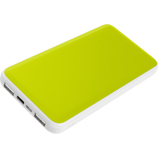 Duale Powerbank CustomColor Ink. Wireless Charger , hellgrün / weiß, ABS-Kunststoff, Polycarbonat (PC), 15,30cm x 1,20cm x 7,60cm (Länge x Höhe x Breite), Bild 1