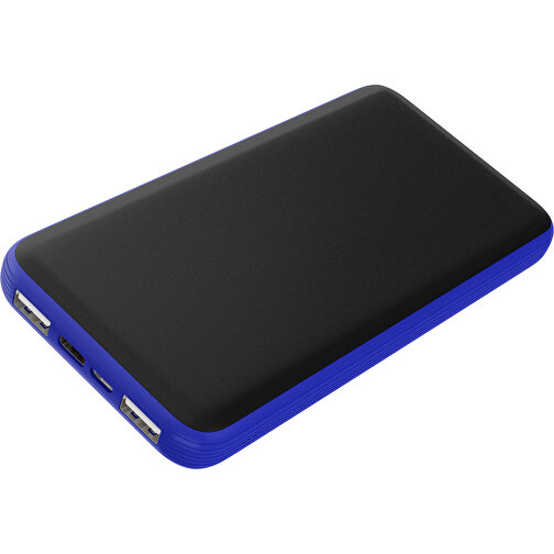 Duale Powerbank CustomColor Ink. Wireless Charger , schwarz / blau, ABS-Kunststoff, Polycarbonat (PC), 15,30cm x 1,20cm x 7,60cm (Länge x Höhe x Breite), Bild 1