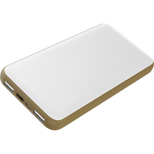 Duale Powerbank CustomColor Ink. Wireless Charger , weiß / gold, ABS-Kunststoff, Polycarbonat (PC), 15,30cm x 1,20cm x 7,60cm (Länge x Höhe x Breite), Bild 1