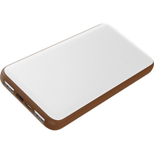 Duale Powerbank CustomColor Ink. Wireless Charger , weiß / dunkelbraun, ABS-Kunststoff, Polycarbonat (PC), 15,30cm x 1,20cm x 7,60cm (Länge x Höhe x Breite), Bild 1