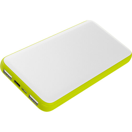 Duale Powerbank CustomColor Ink. Wireless Charger , weiß / hellgrün, ABS-Kunststoff, Polycarbonat (PC), 15,30cm x 1,20cm x 7,60cm (Länge x Höhe x Breite), Bild 1