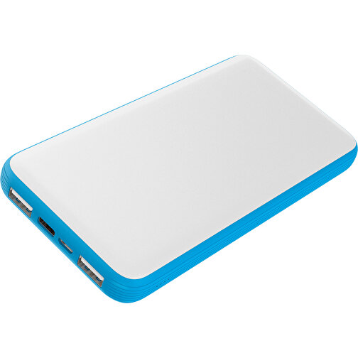 Duale Powerbank CustomColor Ink. Wireless Charger , weiß / himmelblau, ABS-Kunststoff, Polycarbonat (PC), 15,30cm x 1,20cm x 7,60cm (Länge x Höhe x Breite), Bild 1