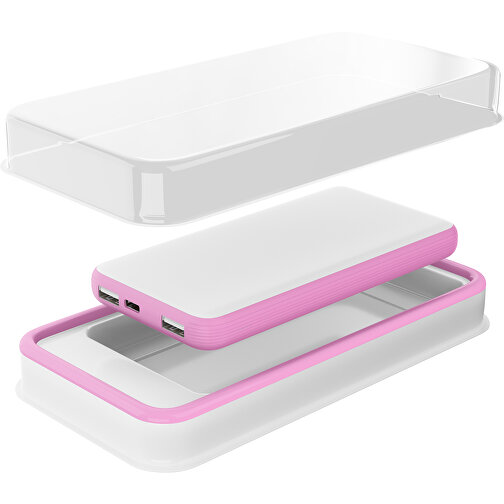 Duale Powerbank CustomColor Ink. Wireless Charger , weiß / rosa, ABS-Kunststoff, Polycarbonat (PC), 15,30cm x 1,20cm x 7,60cm (Länge x Höhe x Breite), Bild 2