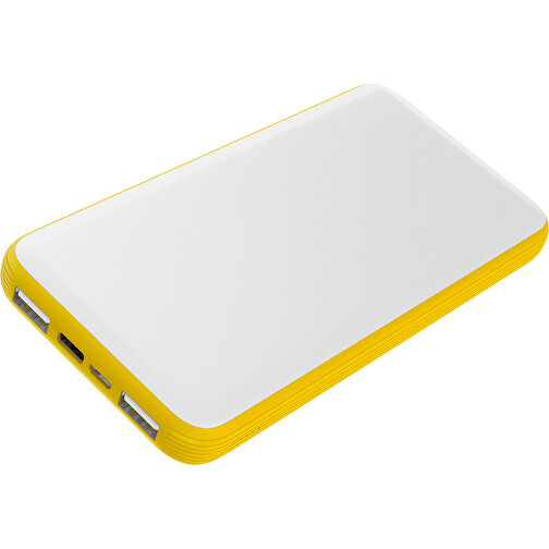 Duale Powerbank CustomColor Ink. Wireless Charger , weiß / goldgelb, ABS-Kunststoff, Polycarbonat (PC), 15,30cm x 1,20cm x 7,60cm (Länge x Höhe x Breite), Bild 1