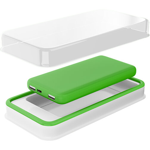 Duale Powerbank CustomColor Ink. Wireless Charger , grasgrün, ABS-Kunststoff, Polycarbonat (PC), 15,30cm x 1,20cm x 7,60cm (Länge x Höhe x Breite), Bild 2