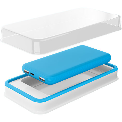 Duale Powerbank CustomColor Ink. Wireless Charger , himmelblau, ABS-Kunststoff, Polycarbonat (PC), 15,30cm x 1,20cm x 7,60cm (Länge x Höhe x Breite), Bild 2