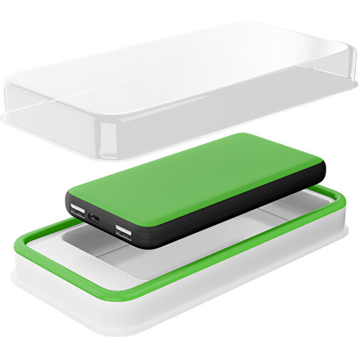 Duale Powerbank CustomColor Ink. Wireless Charger , grasgrün / schwarz, ABS-Kunststoff, Polycarbonat (PC), 15,30cm x 1,20cm x 7,60cm (Länge x Höhe x Breite), Bild 2