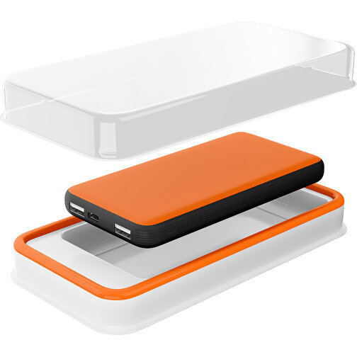 Duale Powerbank CustomColor Ink. Wireless Charger , orange / schwarz, ABS-Kunststoff, Polycarbonat (PC), 15,30cm x 1,20cm x 7,60cm (Länge x Höhe x Breite), Bild 2