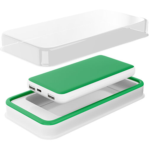 Duale Powerbank CustomColor Ink. Wireless Charger , grün / weiß, ABS-Kunststoff, Polycarbonat (PC), 15,30cm x 1,20cm x 7,60cm (Länge x Höhe x Breite), Bild 2