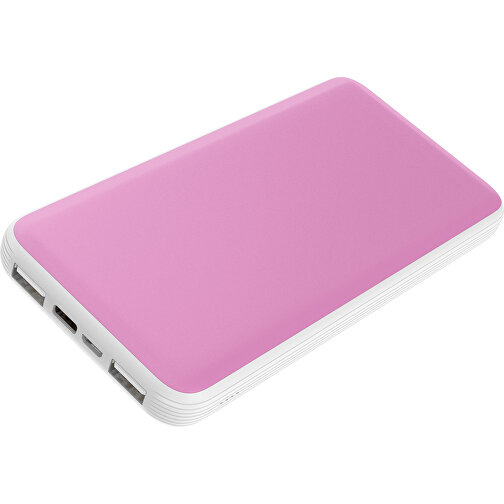 Duale Powerbank CustomColor Ink. Wireless Charger , rosa / weiß, ABS-Kunststoff, Polycarbonat (PC), 15,30cm x 1,20cm x 7,60cm (Länge x Höhe x Breite), Bild 1