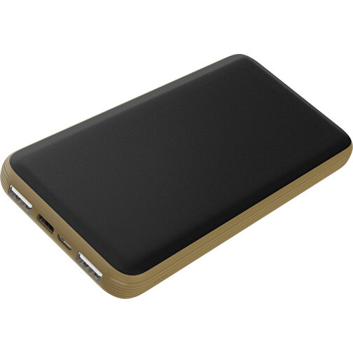 Duale Powerbank CustomColor Ink. Wireless Charger , schwarz / gold, ABS-Kunststoff, Polycarbonat (PC), 15,30cm x 1,20cm x 7,60cm (Länge x Höhe x Breite), Bild 1