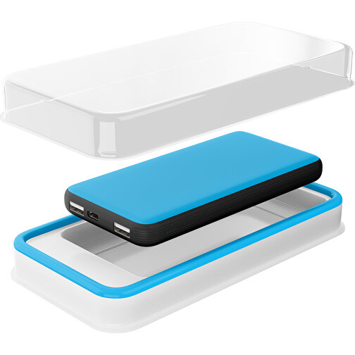 Duale Powerbank CustomColor Ink. Wireless Charger , himmelblau / schwarz, ABS-Kunststoff, Polycarbonat (PC), 15,30cm x 1,20cm x 7,60cm (Länge x Höhe x Breite), Bild 2