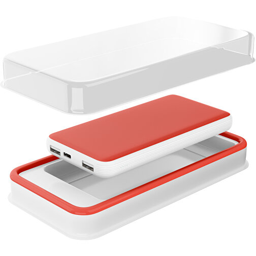 Duale Powerbank CustomColor Ink. Wireless Charger , rot / weiß, ABS-Kunststoff, Polycarbonat (PC), 15,30cm x 1,20cm x 7,60cm (Länge x Höhe x Breite), Bild 2