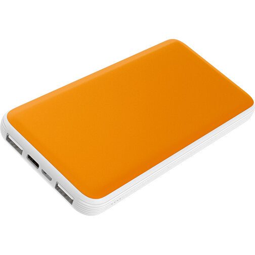 Duale Powerbank CustomColor Ink. Wireless Charger , gelborange / weiß, ABS-Kunststoff, Polycarbonat (PC), 15,30cm x 1,20cm x 7,60cm (Länge x Höhe x Breite), Bild 1