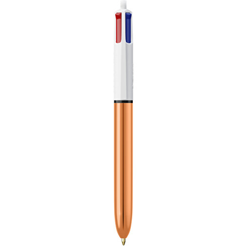BIC® 4 Colours Shine Kugelschreiber Siebdruck , BiC, weiss/roségold, Kunststoff, 14,40cm x 1,60cm (Länge x Breite), Bild 1